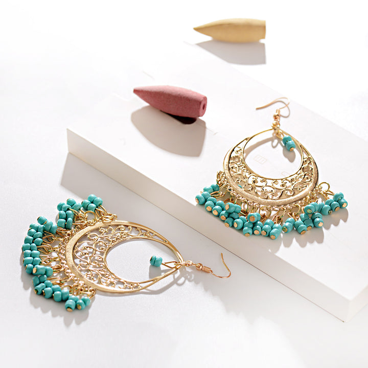 Retro Ethnic Style Exaggerated And Personalized European And American Style Baroque Metallic Long Fringe Earrings