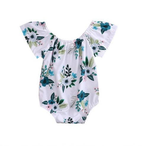 愛らしい新生児の赤ちゃんの女の花トランペットスリーブロンパージャンプスーツサンスーツの衣装0-24m