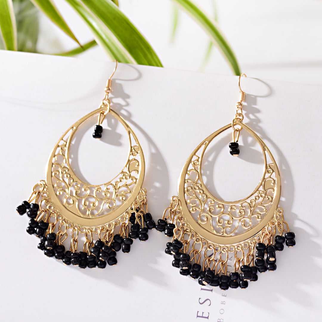 Retro Ethnic Style Exaggerated And Personalized European And American Style Baroque Metallic Long Fringe Earrings