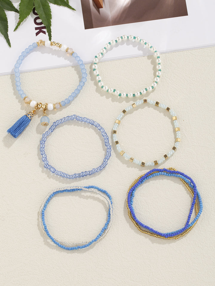 ETHNISCHE PEACOCKSUCH BLUE Quasten -Anhänger Japonica Reisperlen Armband