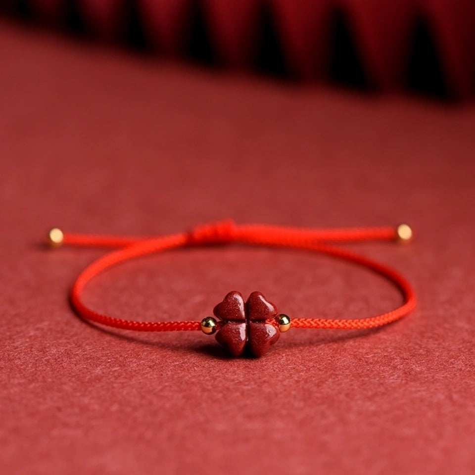 Cinnabar Clover Red Rope Bracelet
