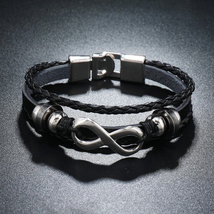Bracelet en cuir à symbole infini pour hommes