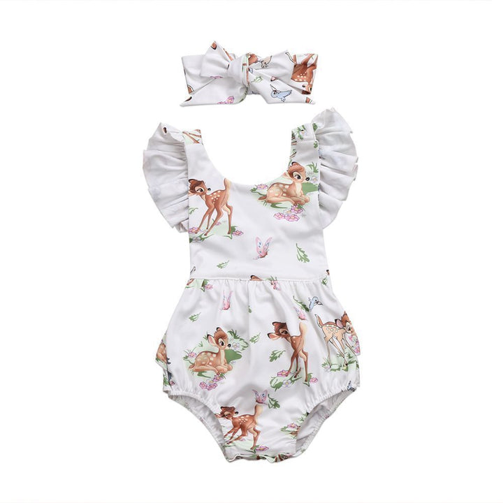 Foreign trade summer infant girl cartoon deer ha suit bow headwear two-piece