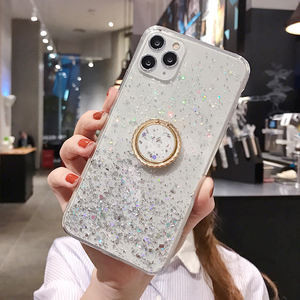 Compatible with Apple , Explosive Glitter Gradient Epoxy Phone Case 11ProMax Phone Case XR8Plus XS Max Ring Bracket