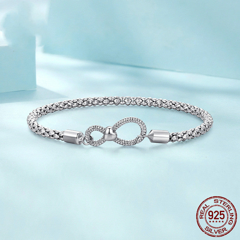 S925 Bracciale da donna in anello infinito minimalista in argento sterling