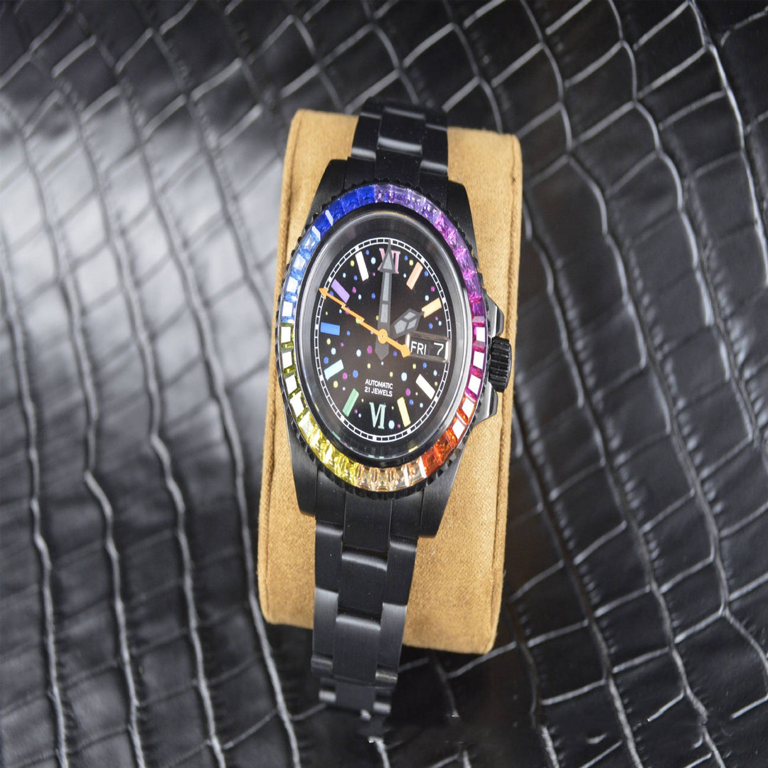 Stainless Steel Black Colored Diamond Fully Automatic Mechanical Watch