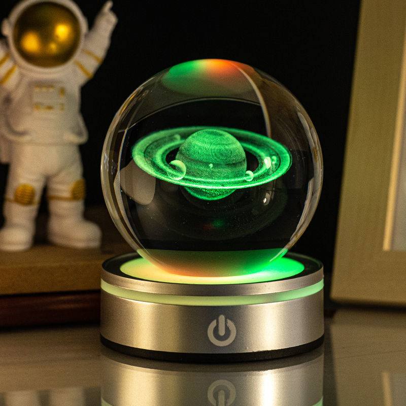 Творчески 3D вътрешно дърворезба светеща кристална топка цветен градиент малка нощна лампа декорации за дома