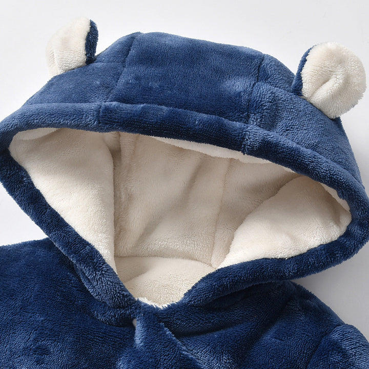 Bear embroidered hooded romper