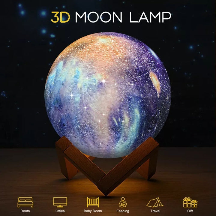 LED USB Yıldız Galaxy Moon Lamba Stand Uzaktan 3D Yatak Odası Gece Işığı USB LED Earth Gezegen Lambası