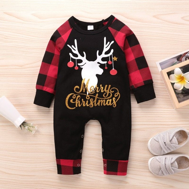 Santann's Elk Raiper Red Plaid Christmas Romper