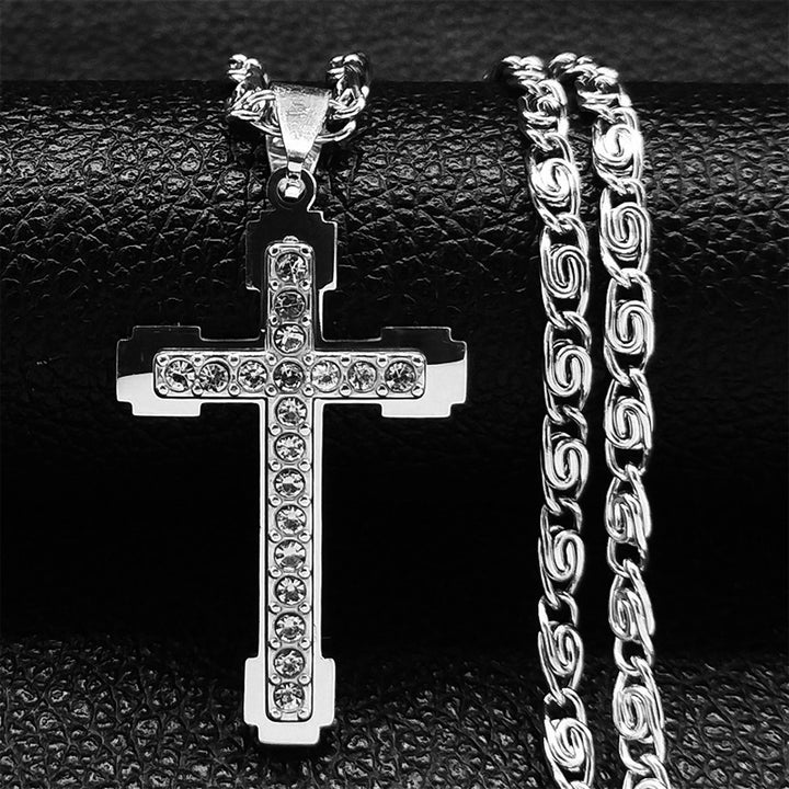 Special-interest Design High-grade Stainless Steel Cross Shelf Necklace Diamond Inlaid Clavicle Chain