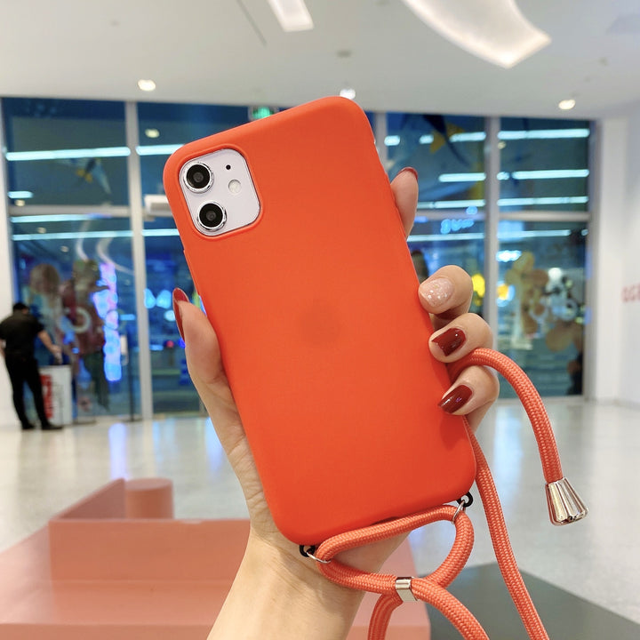 Compatible con Apple, Compatible con Apple , Adecuado para iPhone11 Pure Color Silicone Lanyard Fall Protection Cover