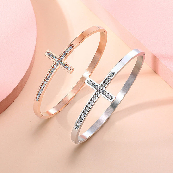 Fashion Stainless Steel Diamond Cross Bracelet