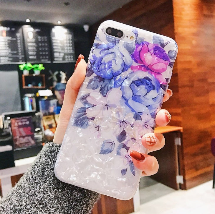 Compatible with Apple, Dream Shell Phone Case For iPhone X XS Max XR Rose Flower Back Cover Cases for iPhone 7 8 6 6s Plus Soft TPU Silicon Capa