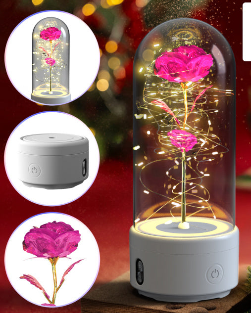 Creative 2 în 1 Flori de trandafir LED Light and Bluetooth Difuzor de Ziua Îndrăgostiților Cadou de Ziua Îndrăgostiților Rose Luminous Night Ornament în acoperire de sticlă