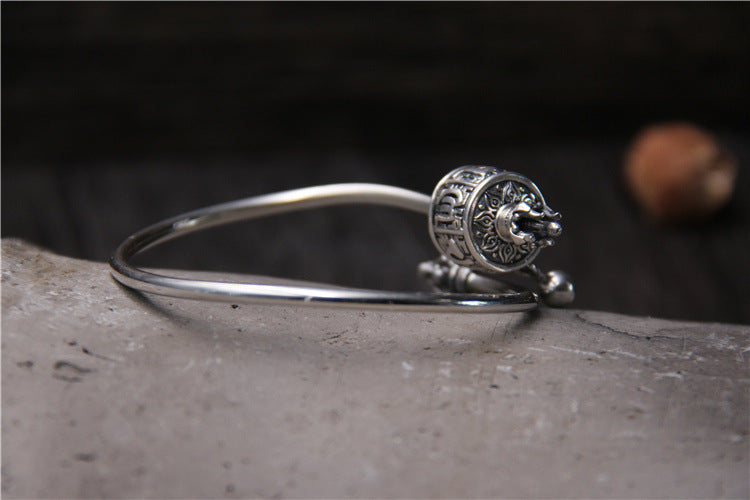 Sterling Silver Buddhist Prayer Wheel Bracelet