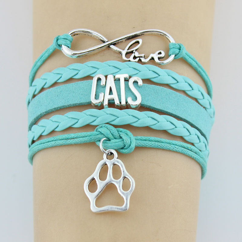 Handgestritzte Katzen Tierpfoten-Charmband geflochtenes Armband