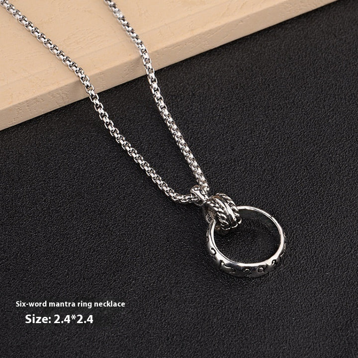 Ring ketting met zes woorden titanium stalen hanger lange trui ketting