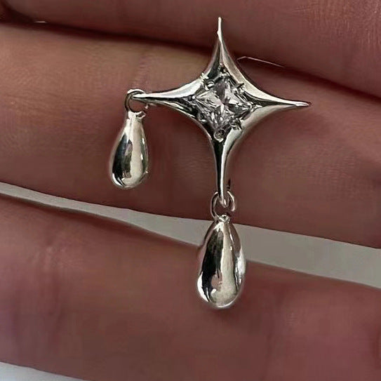 Silver Needle Star River Evening Stud Earrings Women's Three-dimensional Water Drop