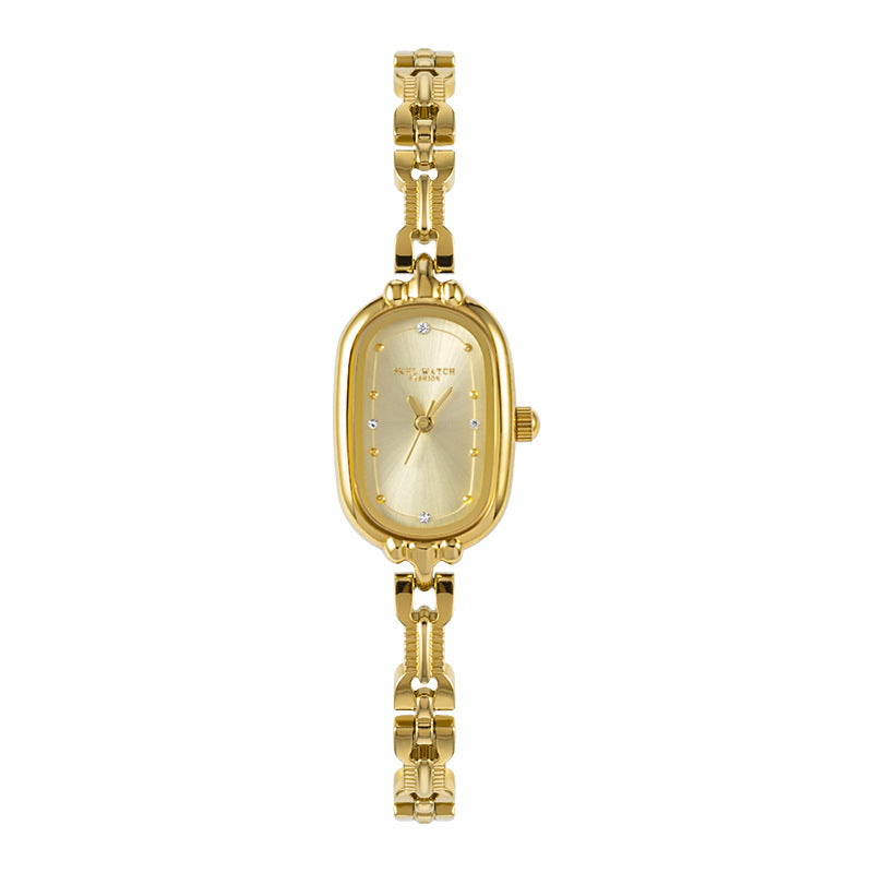 Mittelalterlicher kleiner Retro kleiner goldener Uhr Oval Light Luxus künstlerische Modequarz