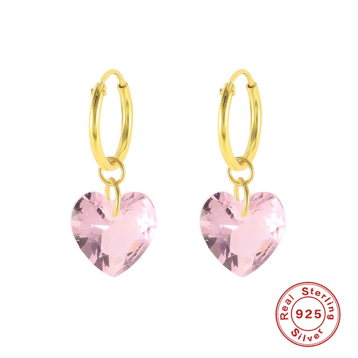Boucles d'oreilles en cristal en forme de cœur en argent sterling S925