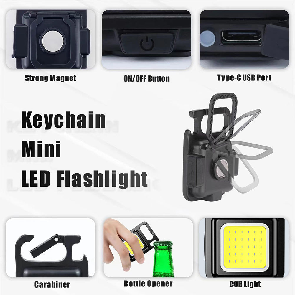 Mini linterna portátil Ligera de llavero recargable de resplandor Luz Led Luz de trabajo USB Lámparas de emergencia al aire libre Luz de campamento