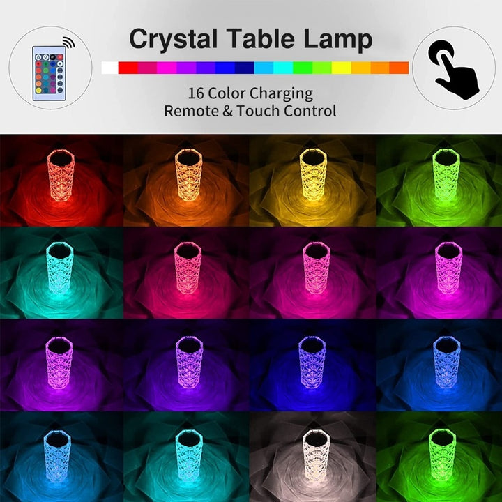 Lámpara de cristal LED de 16 colores Lámparas de mesa táctiles de luz rosa