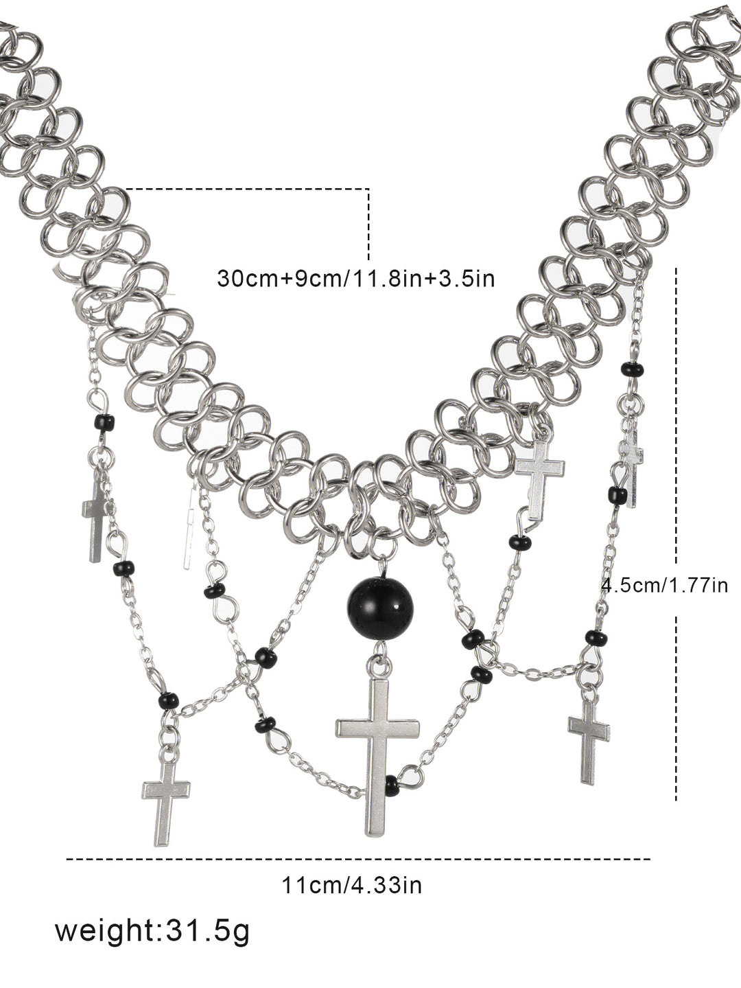 Dark Punk Metal Chain Tassel Necklace, Sweet And Cool Hip-hop Cross Pendant Necklace