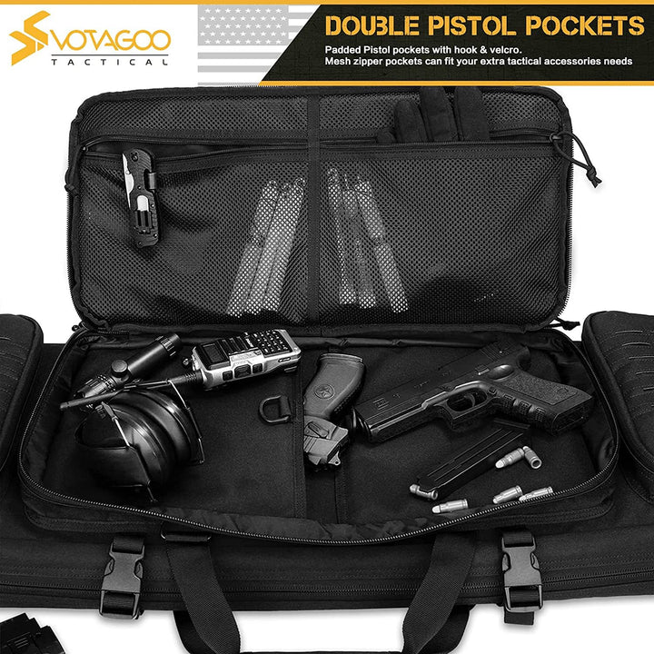 Votagoo Double Rifle Case Waffenbeutel, sicher Langzeitbrauner Transportkoffer Schlösser, Allwetter-Weiche Tactical Range Bag Ackpack für Schrotflinte Geräumige Schwere