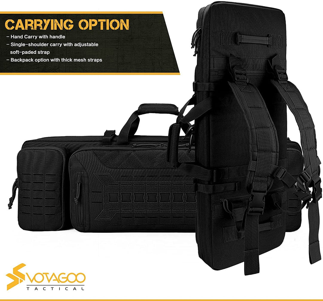 Votagoo Double Rifle Case Case Gun Sac, Cas de transport à l'arme à feu à long-baril en toute sécurité, sac à gamme tactique douce tout temps pour fusil de chasse Spacieux