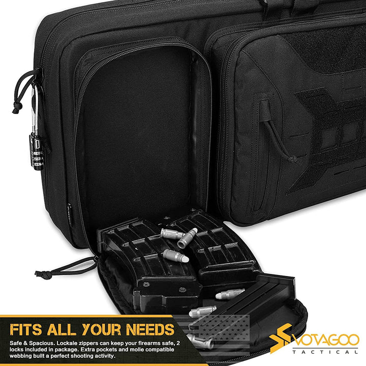 Votagoo Double Rifle Case Gun Bag, veilig lange vatvuurwapentransportkussens sloten, soft tactical Range Bag Ackpack voor alle weersomstandigheden voor shotgun ruime zware zware