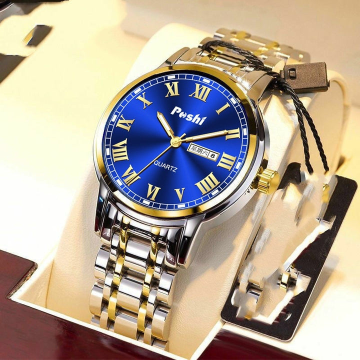 Men's Watch Steel Band Double Calendar Luminous Waterproof