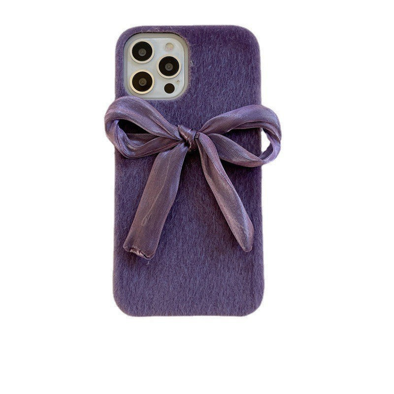 Korean Style Silk Bow Phone Case Mink Plush