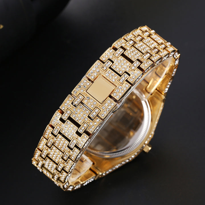 Fashion Rap Ice Hip Hop Full Diamond Diarm Dial Quartz Ceas pentru bărbați