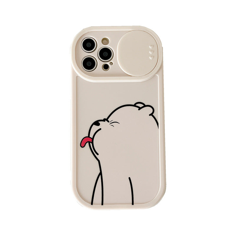 Sliding Window Phone Case Material Suitable Protective Cover Cartoon Painted Tongue-sticking Bear