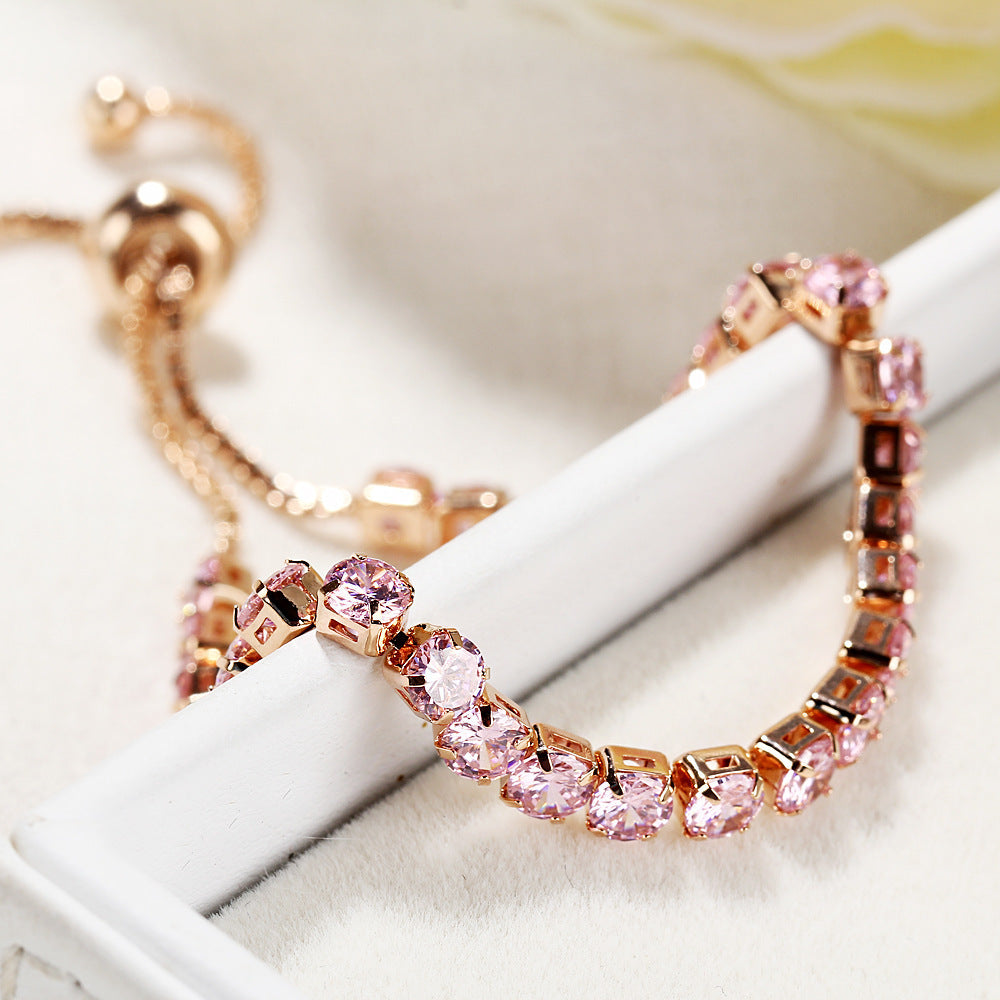 Europese en Amerikaanse grensoverschrijdende exclusieve sieraden ingelegde kristal push-pull armband dames goud volle diamant sieraden in één rij sieraden groothandel