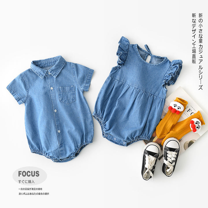 Camisas neonatales de bebé, collares, mangas, jeans, sombreros, hermanos y hermanas con ropa triangular