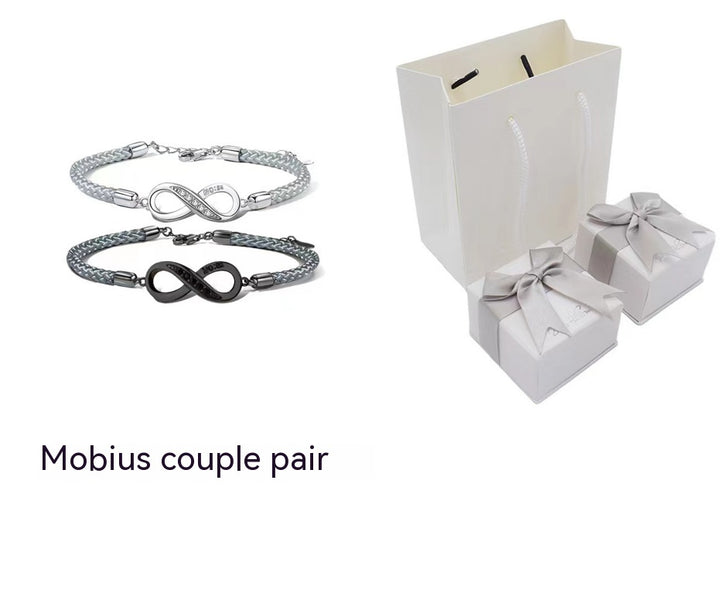 Mobius Ring Couple Bracelet Sterling Silver Pair