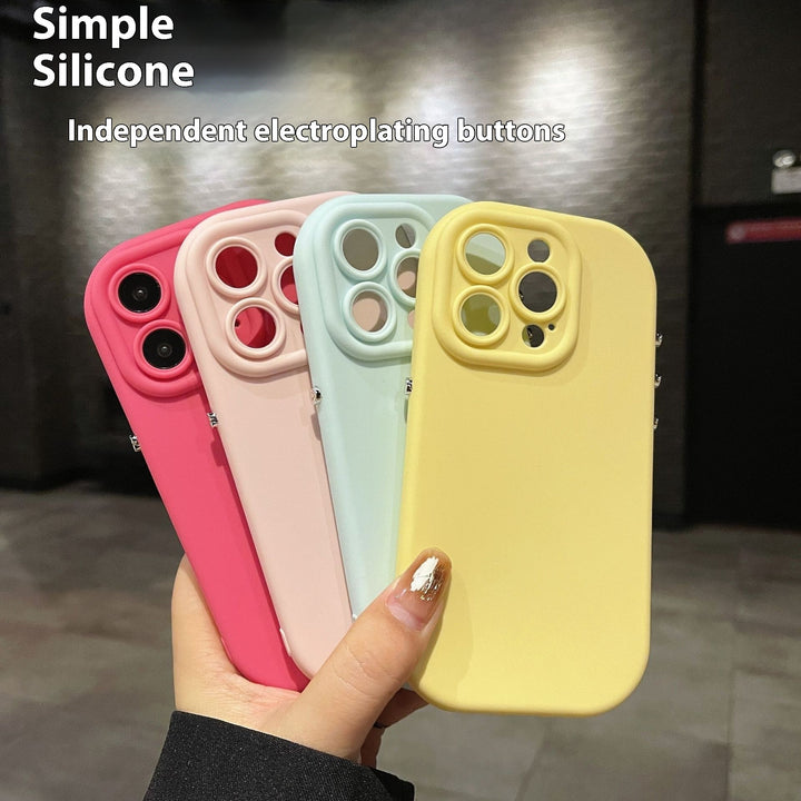 Applicable Phone Case Silicone Solid Color Plating Button TPU Drop-resistant Protective Cover