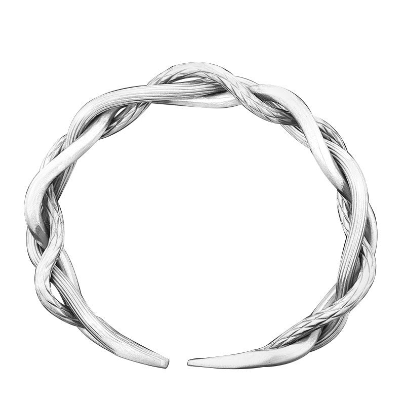 Sterling Silver Retro Three-strand Twist Bracelet Light Luxury All-match Elegant Couple Jewelry Adjustable Opening