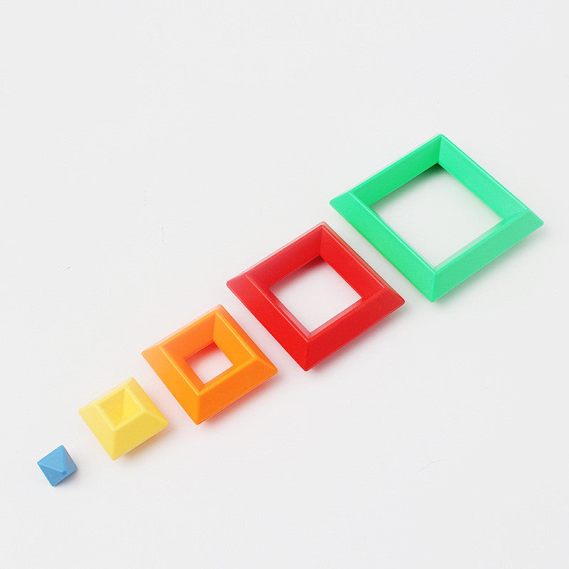 Деца дъгова кула пръстен дървен дженга цвят когнитивен комплект форми Строителни блокове Монтесори Образователни играчки за деца
