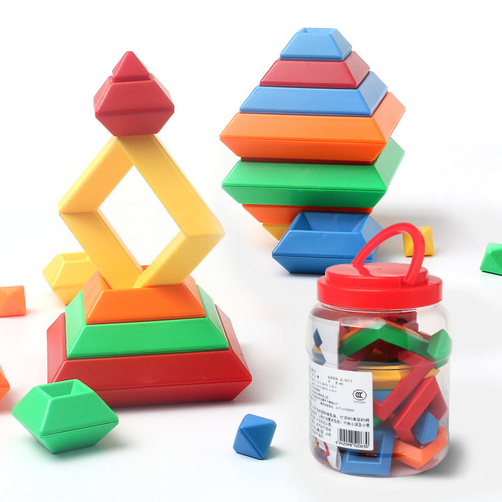 Kids Rainbow Tower Ring Wood Jenga Color Kognitive Set Shapes Building Blocks Montessori Pedagogiske leker for barn