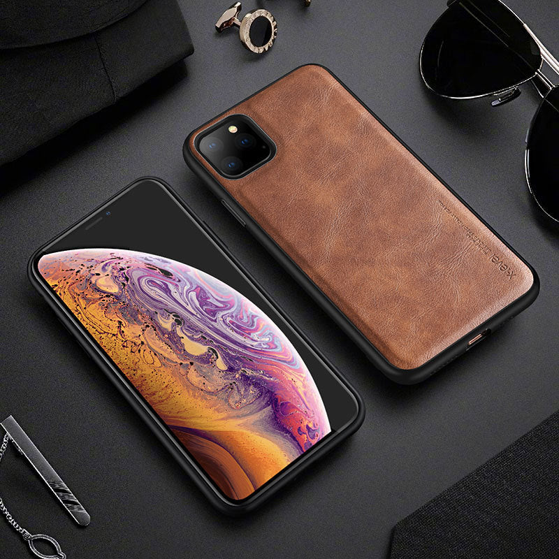 Compatible with Apple , Mobile Phone Shell With Crazy Horse Pattern Plain Leather Protective Cover