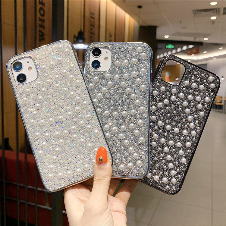 Compatible with Apple , Pearl Rhinestone Electroplating Phone Case