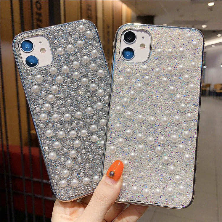 Compatible with Apple , Pearl Rhinestone Electroplating Phone Case