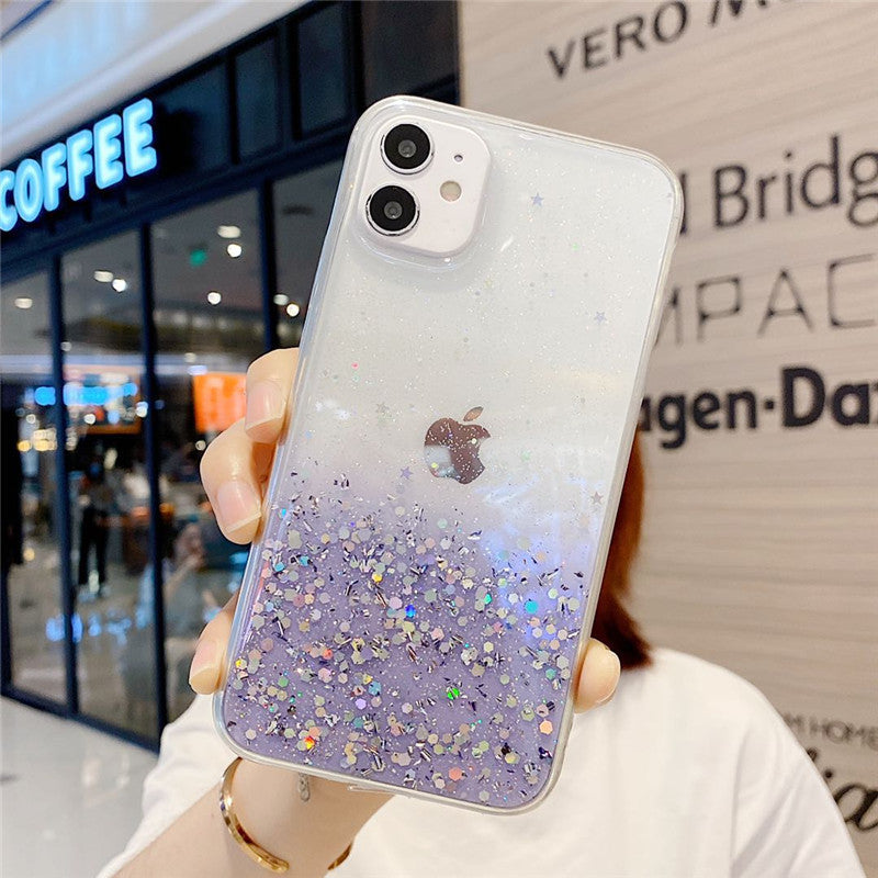 Ag luí le Apple, simplí agus oiriúnach do 11 cás fón póca iPhone12 11pro trédhearcach glitter