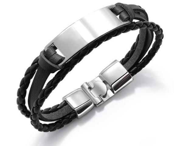 Bracelet en cuir multicouche noir pour hommes bijoux en bracelet
