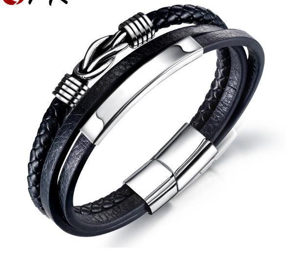 Bracelet en cuir multicouche noir pour hommes bijoux en bracelet