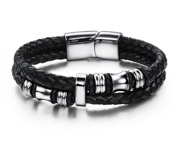 Zwarte meerlagige lederen armband voor mannen armband sieraden