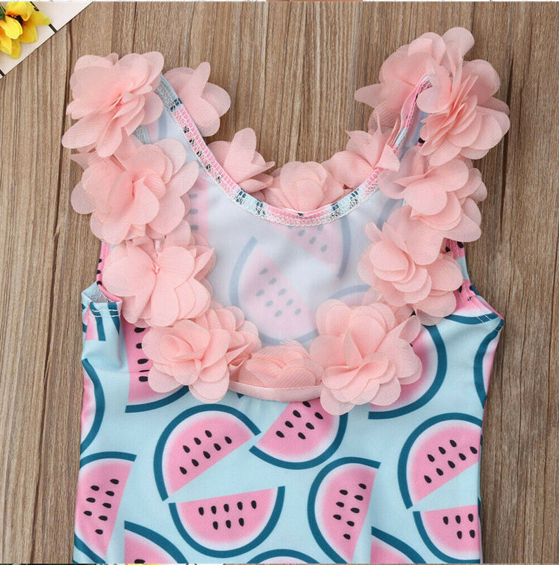 Barn baby jente vannmelon badedrakt 3d blomster bikini svømming badetøy